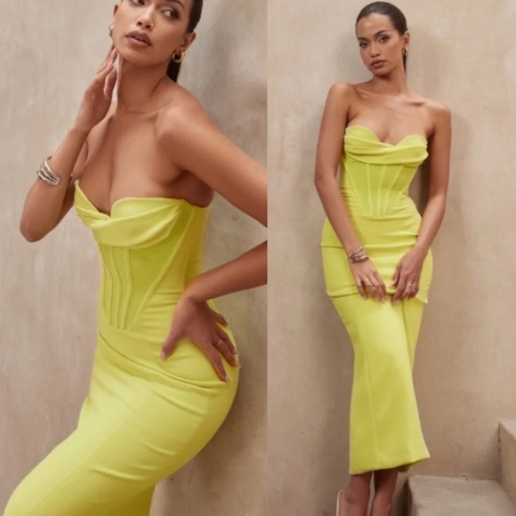 House of CB Lucila Neon Strapless Corset Midi Dress Size XS NWOT - Picture 2 of 16